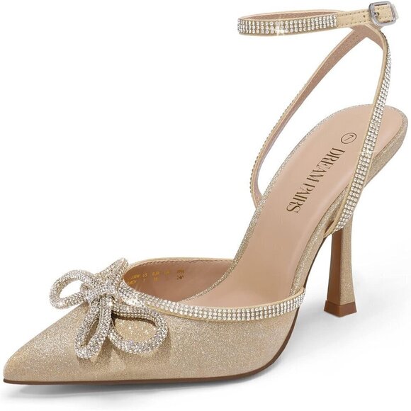 Women's Gold High Heels Destiny Closed Toe Strappy Heels Sexy Ankle  Strap - Picture 1 of 6